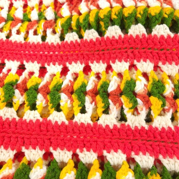 Vintage Handmade Afghan Blanket Crochet Knit Striped 46 x 68 Orange Multi - Picture 7 of 8